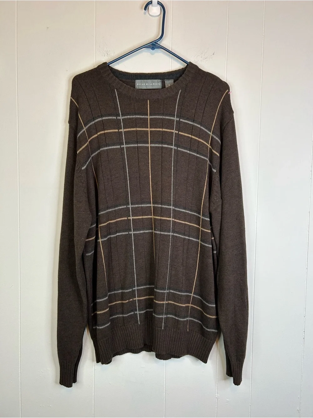 Oscar De La Renta Pullover Sweater Cotton Crewneck Mens Size XL Brown 343